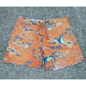 Vintage Polo Ralph Lauren Shorts Mens 36 Orange AOP Tropical Cut Off Chino READ